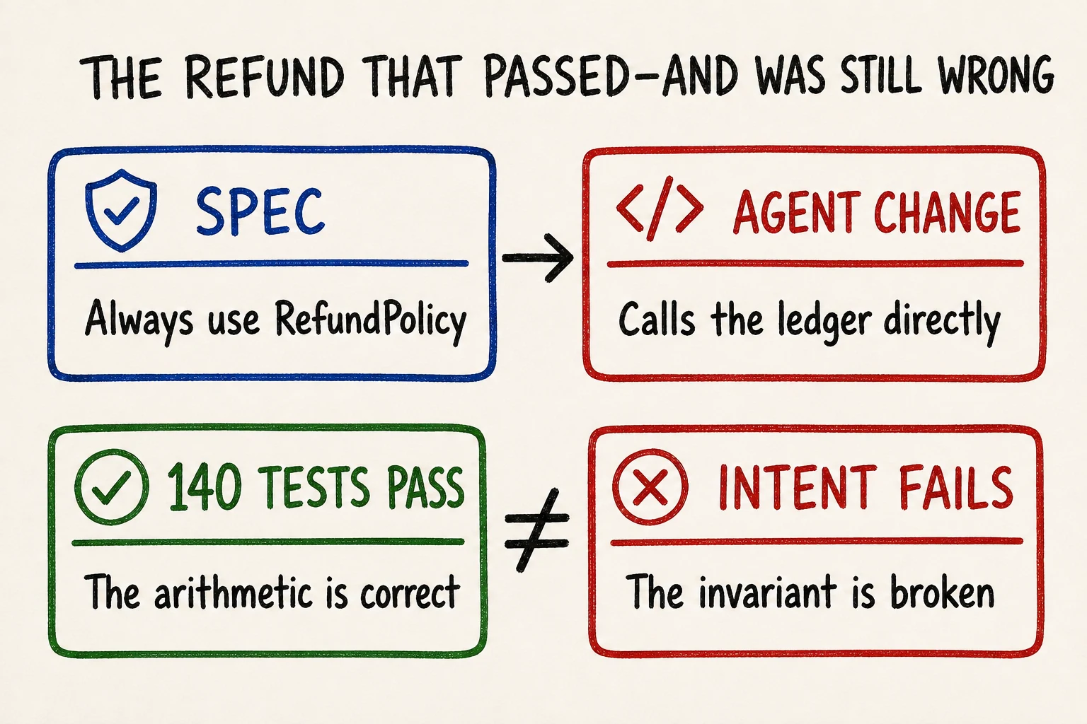 A refund change can pass every numerical test while still violating the intended architecture.